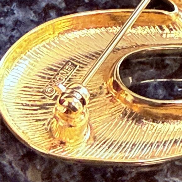 VTG Monet Puffy Heart Brooch Pin Signed Gold Tone Retro Romantic With Box 2.5” - Picture 5 of 7